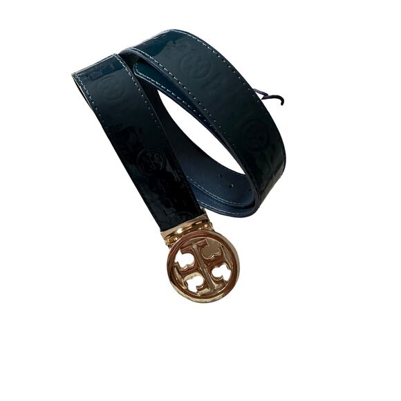 tory burch women classic monogram logo dark blue belt 1.5 Width 46/115 L / XL - Picture 4 of 13